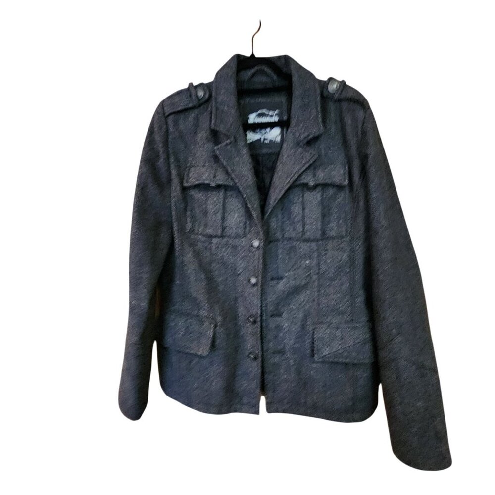 Buckled Black Label Slim Fit Grey Tweed Military Jacket